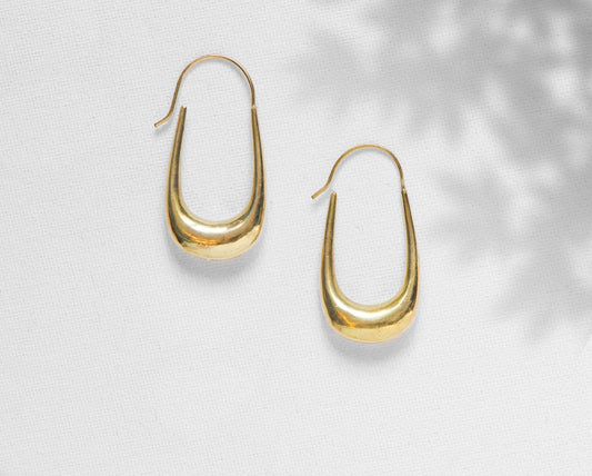 Bulky Golden Paper Clip-style Hook Earrings