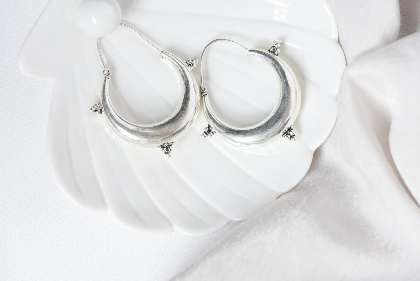 Chunky Oriental Hoops with a Triple Bead Accent in Silver